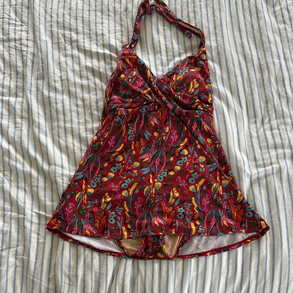 Garnet Hill Crossover Floral Swim Dress Swim Suit NEW